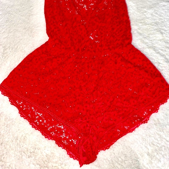 Crimson Red All Lace Romper - Picture 6 of 8